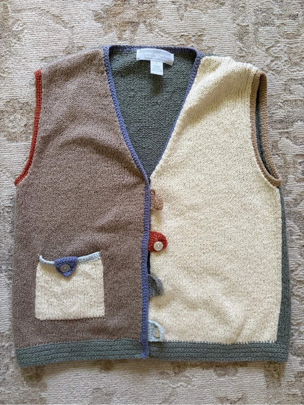 Nomadic Traders VintageColorblock Knit Vest Brown Casual Fall Winter Vest